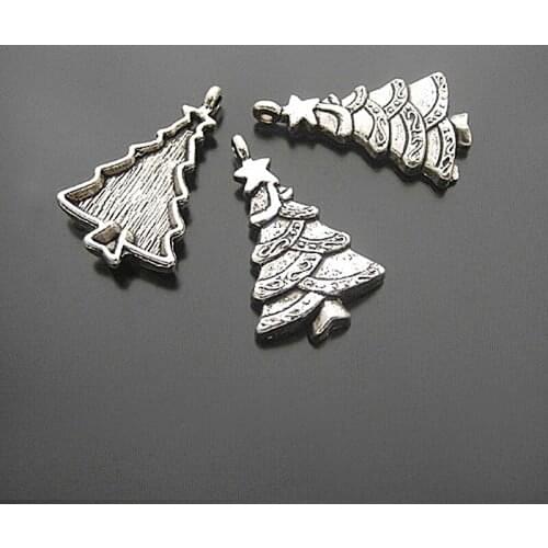 17138)20PCS 28x25MM Antique Silver Zinc Alloy Christmas Tree Charms Pendants Jewelry Making Supplies Diy Findings Accessories
