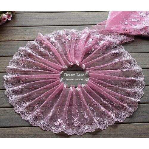 2yards/lot 20cm wide Embroidered Tulle Lace trim mesh lace trim~ Purple pink ~beautiful