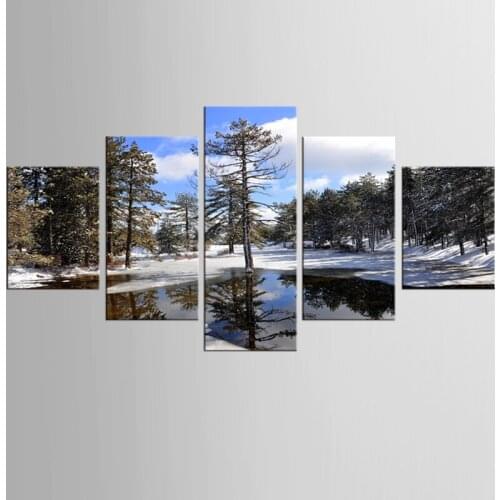5 pieces of canvas art tree branches snow landscape custom canvas printed on the printing wall picture home decoration FJJX-346