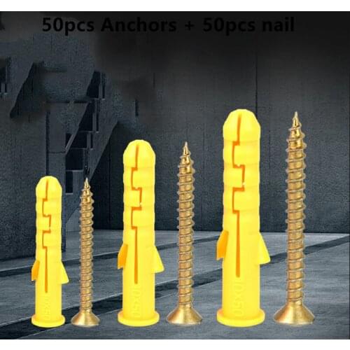 50pcs Anchors + 50pcs Nail International Standard Stainless Steel Screws Expanded Plastic Dedicated Tool Non-slip M6 M8 E12013