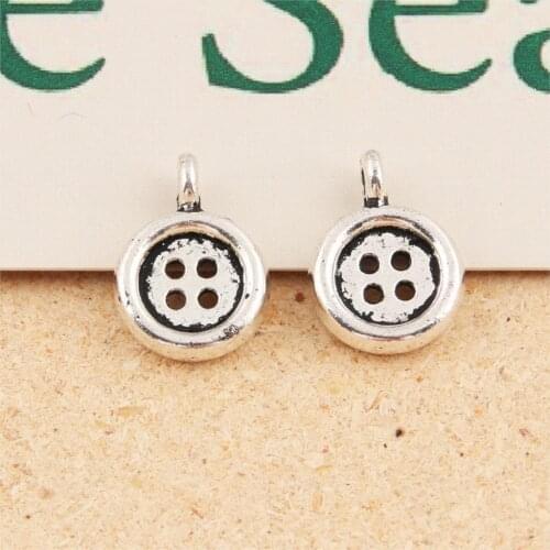 50Pcs Silver Color Clothes Buttons Charms Sewing Machine Pendant Findings Crafts Bracelet Handmade Supplies 13x10mm A386