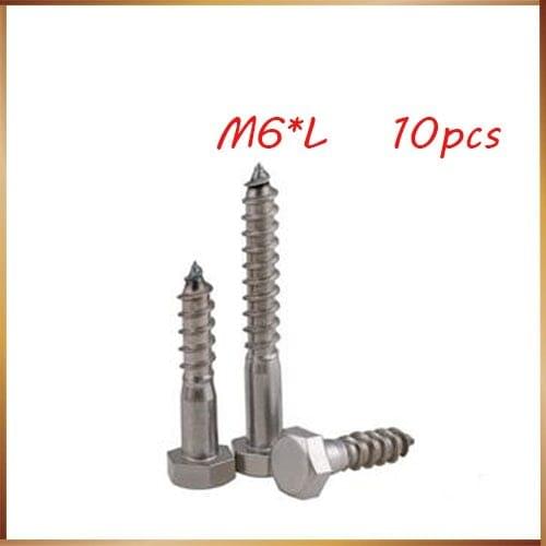Free shipping 10pcs 304 Stainless Steel Self External Hexagon Hex Standard Tapping Wood Screws Bolts M6*30/40/50/60/70/75/80