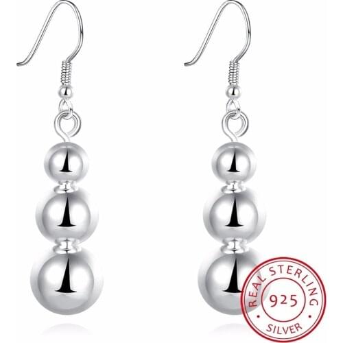 Fast Free Shipping Elegant 925 Sterling Silver Fashion Charming Beads Balls Dangle Earrings Pendientes For Woman