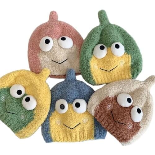 Doitbest Children Knitted Hat Kids Girls Boys Autumn Winter Cartoon big eyed frog Warm Beanie Earflap Hats