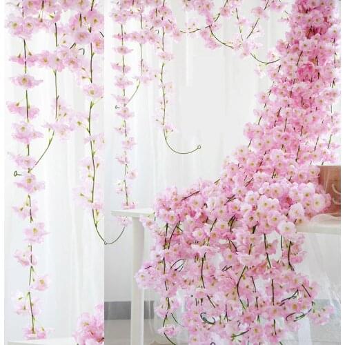 230CM Simulation Silk Cherry Blossom Rattan String Fake Plants Vine Artificial Cherry Flowers Wedding Party Home Decor Supplies