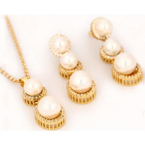 Kfvanfi New Fashion Design Imitation Pearl Jewelry Set Earrings Necklace Jewelry Sets Classic White Gold Color Copper Jewelry