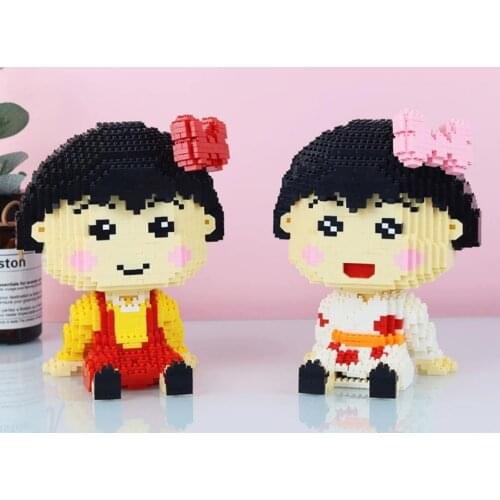 Classic japan cartoon figures micro diamond block kimono Chibi Maruko chan nanobricks assemble building brick toys for girl gift