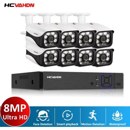 HCVAHDN Video Surveillance Kit 8MP HD Outdoor CCTV System 8CH 4K DVR 8Pcs AHD Waterproof Camera Video Surveillance System Set