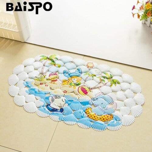 BAISPO Anti-slip Mat Bathroom Mat Carpet MatShell Conch Bathroom Set PVC Environmental Protection Bathroom Anti-slip Sucker