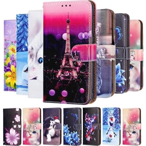 Leather Case For Oppo A9 A5 2020 Case Painting Cute Cat Tower Back Phone Cover For OPPOA9 OPPOA5 A 9 A 5 6.5" Protective Coque