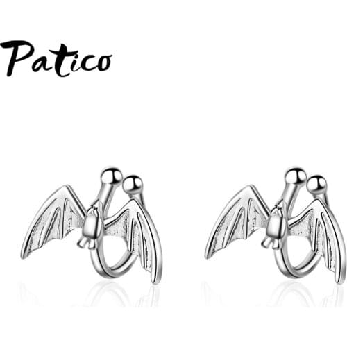 Lovely Animal Bat Women Ear Clips Jewelry Lovers 925 Sterling Silver Stud Earrings Wings Design Korean Fake Piercing Jewrlry