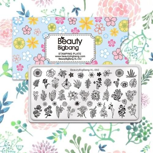 Beautybigbang 1PCS Stamping Plates Set Stainless Steel Grass Flower Leaves Tree Animal Image With Free Nails Art Sets Template