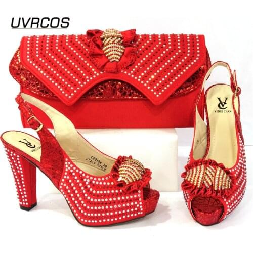 Newest African Fashion Style Italian Design Nigerian Hot Selling Ladies Shoes and Bag Set in Red Color for Party Wedding Mature