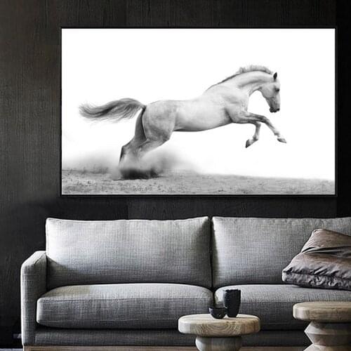New Large Size Jumping White Horse Canvas Painting Modern Wild Animals Posters Print Wall art Pictures for Living Room Decor