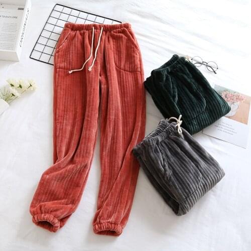 Fdfklak New Sleep Bottoms Women Flannel Winter Soft Warm Comfortable Womens Pajama Pants Sleep-Pants Couples Sleepwear