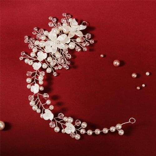OKILY Vintage Acrylic Flower Hair Ornaments Headbands for Womens Head Jewelry Pearl Headpiece Wedding Banquet Decoration