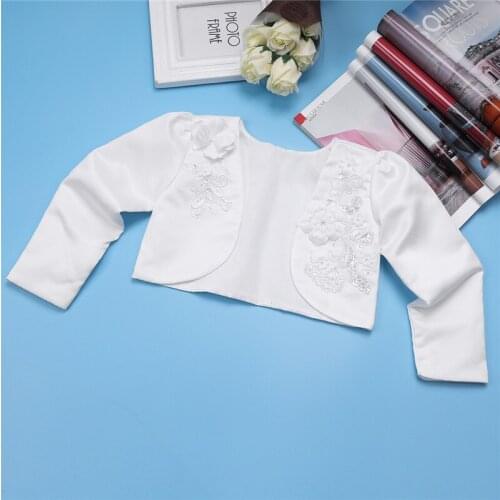 Flower Girls Dress Wedding Party Wrap Kids Girls 3D Flower Long Sleeves Bolero Jacket cShrug Short Open Cardigan White Sweater