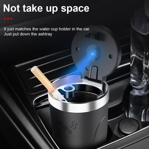 Portable Car Ashtray with LED Light Push Type Lid Multifunctional Vehicle Cigarette Holder Ashtray Trash Can Interior Decoration