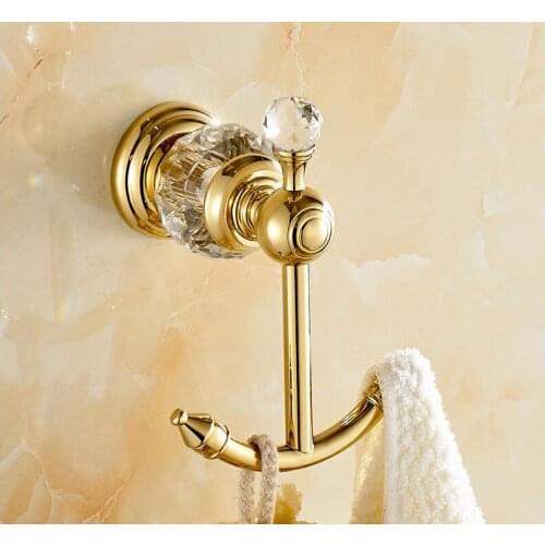 European Style Luxury Crystal Brass Gold Robe Hook Bathroom Hangings Gold Towel Rack Clothes Hook Home Decoration Bathroom