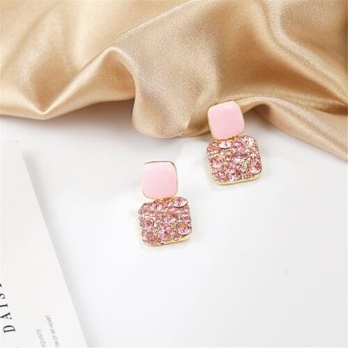 New Fashion Drill Geometry With Drops Of Glaze Pink Earrings Femininity Daily Wear In The Spring And Autumn Stud Earrings