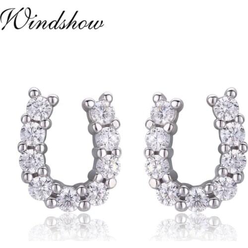 Cute 925 Sterling Silver U Shape CZ Horeshoe Stud Earrings For Women Girls Children Kids Jewelry Orecchini Aros Aretes Orecchini