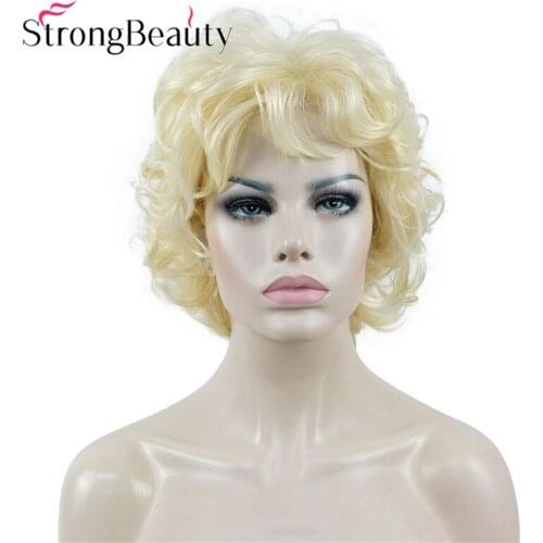 StrongBeauty Short Curly Wig Layered Synthetic Hairpiece Wigs with Bangs Women Girls Hair Many Colors for choose
