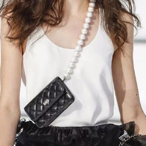 Pearl Plaid Chain Crossbody Bags For Women High Quality PU Leather Shoulder Bags Ladies Designer Brand Purses Phone Bag