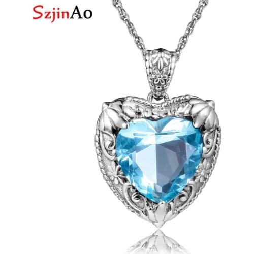 Szjiano Blue Healing Crystals Heart Love Pendant Gothic 100% 925 Sterling Silver Thomas Sabor Jewelry Women Statement Necklace