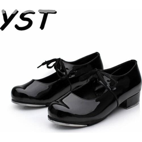 Girls Childrens Tap Dance Shoes Shiny Patent PU Leather Laced Kids Tap Shoes Black Red Teacher Stage Shoes Size 26-40
