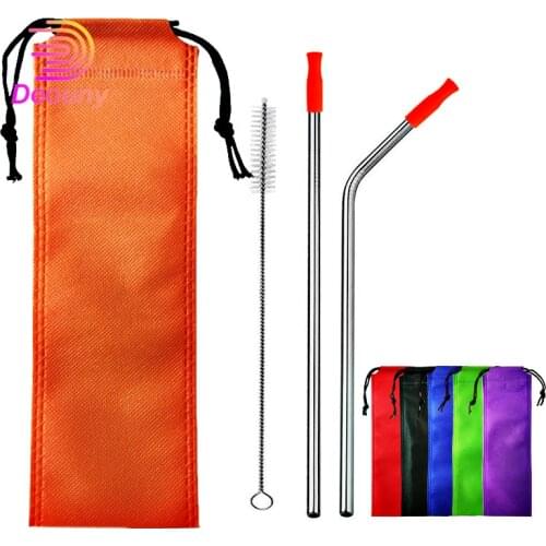 DEOUNY Reusable Bendy Metal Cocktail Straws Stainless Steel Drinking Iron Tube Portable Straw With Case Set With Tubules Brush