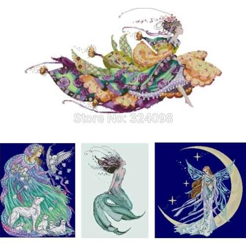 Mermaid Fairy Princess patterns Counted Cross Stitch 11CT 14CT DIY wholesale Chinese Cross Stitch Kit Embroidery Needlework Sets