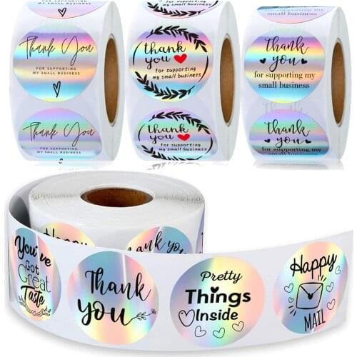50-500 Pcs Small Business Stickers Rainbow Laser Thank You Stickers for Business Boutiques Wrapping stationery Supplies