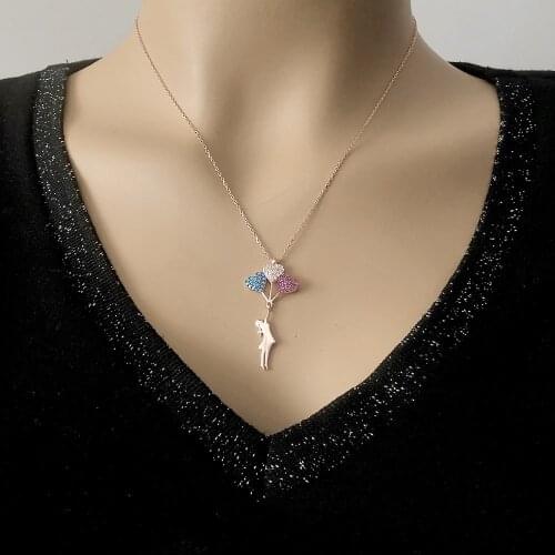 Balloon With Heart 925 Sterling Silver, Gold, Rose Plated Necklace For Women Girls Handmade Fashion Jewelry Elegant Minimalist