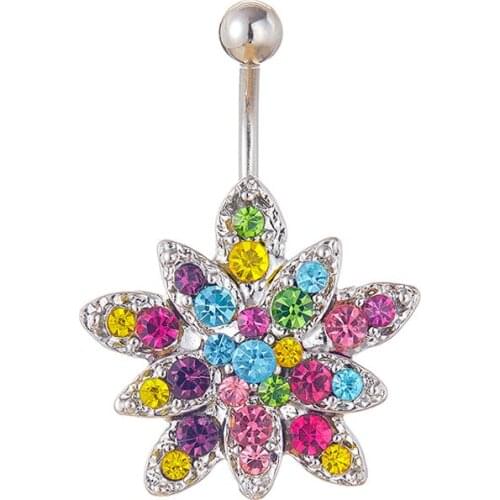 Stainless Steel Rainbow Flower Navel Piercing Body Jewelry