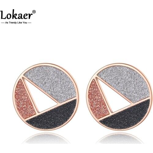 Lokaer Fashion Titanium Stainless Steel Geometric Stud Earrings Rose Gold Color Matte Surface Earrings For Women Girls E19162