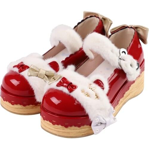 Women Lolita Leopard Printed Sandals Shoes Platform Mid Heel Creepers Japanese Harajuku Girls Candy Colors Cosplay Fur New 2021