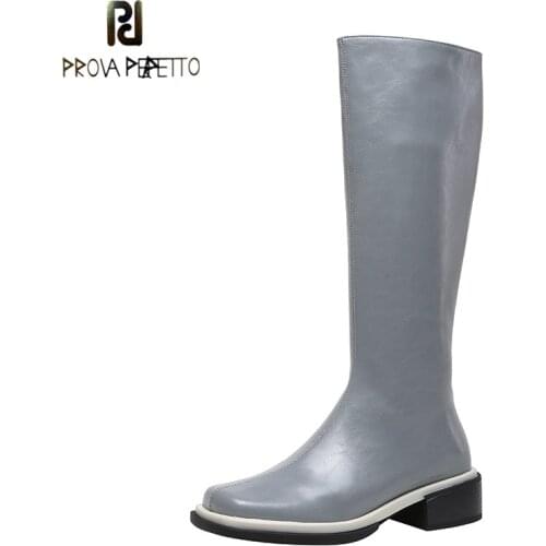 2021 Autumn and Winter New Korean Casual White High Boots Female Horse Oil Cowhide Square Toe Medium Thick Heel But Knee Boots