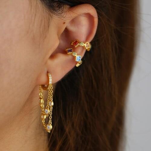 2020 Simple Temperament Rainbow CZ Gold Color Geometric Clip Ear Cuff Earring No Pierced For Women Luxury Bridal Wedding Jewelry