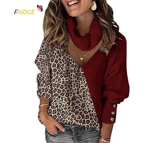 Leopard Womens Pullovers Womens Clothing 2021 Autumn Winter New Print Color Matching Elegant V-neck Loose Scarf Hollow Sweater