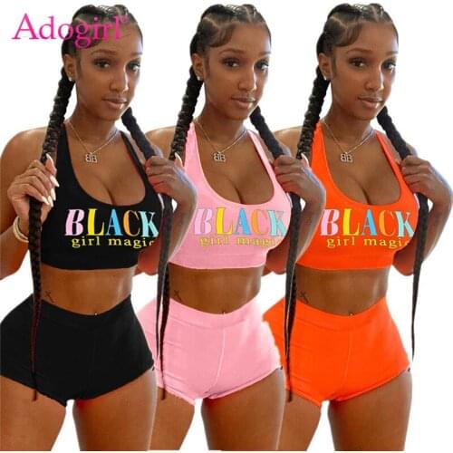 Adogirl Letter Print Women Tracksuit Sporty Leisure Two Piece Set Vest Crop Tank Top Shorts 2020 Summer Female Home Suit Outfits
