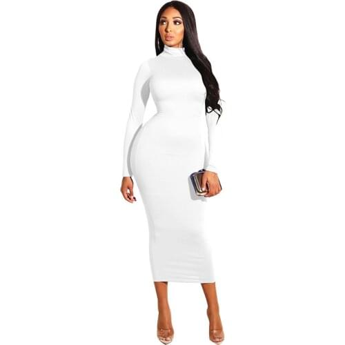 AECU Autumn Women Dress Bodycon Turtleneck Women Jumper Dresses Female Solid Vestidos Long Sleeve Sexy Slim Long Dresses
