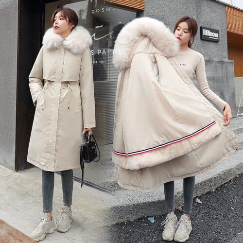 M-4XL Winter Warm Parkas Jacket Medium Long Hooded Coat Fashion Cotton Liner Fur Collar Coats Adjustable Waist Parkas 7151054