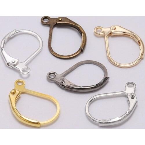 20pcs/lot 15x10mm Gold Gun Black French Earring Hooks Wire Settings Base For DIY Earrings Jewelry Making Findings