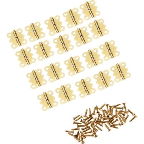 20Pcs 20x17mm Gold Mini Butterfly Iron Door Hinges 4 Holes Cabinet Drawer Jewellery Box Hinge For Furniture Hardware with Screws