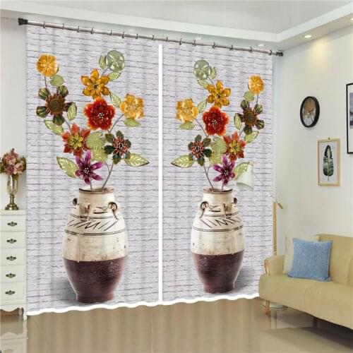Bright flowers Oil Painting 3D Curtain Blackout Shade Window Curtain Vase Flower Curtain For Bedroom Living Room 3D Hook Curtain