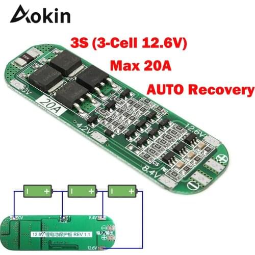 3S 20A Li-ion Lithium Battery 18650 Charger Protection Board PCB BMS 12.6V Cell Charging Protecting Module AUTO Recovery diy kit