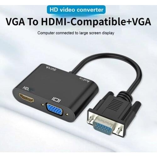 Vga to HDMI-Compatible Adapter VGA Splitter with 3.5mm Audio Converter Support Dual Display for PC Projector HDTV Multi-port VGA