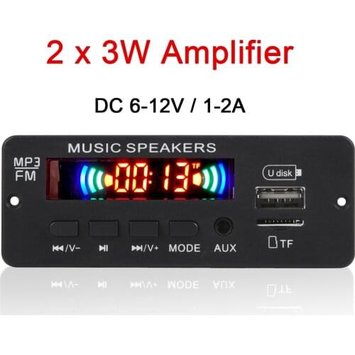 2*3W Amplifier Wireless MP3 WAV Decoder Decoding Board Module 12v Car USB MP3 Player WAV TF Card Slot / USB / FM Radio Module