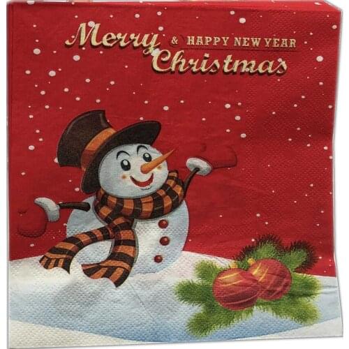 33*33cm Colored Printed Square Paper Towels Christmas Snowman Creative Face Towels Hotel Restaurant Party Folding Paper Decor