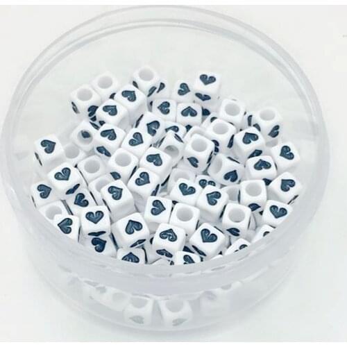 New 6*6mm Square 100pcs/Lot Mixed Black Love Heart Acrylic Beads DIY Loom Refills Cube Pendants Accessories Charm Bracelets